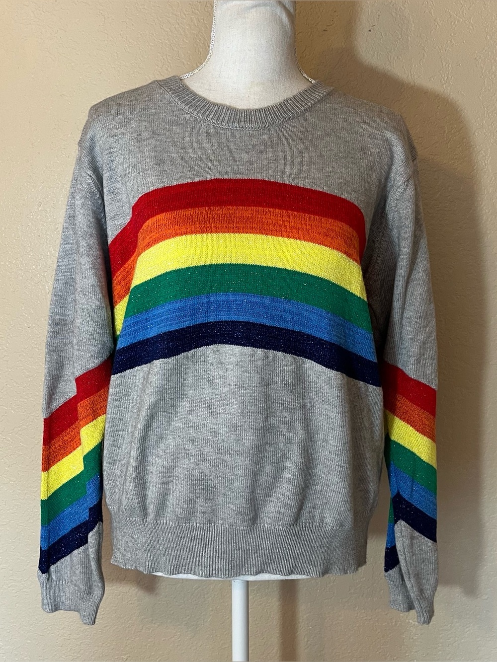 Davi & Dani heathered grey knitted rainbow sweater M lgbt queer casual